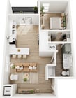 Explore this airy apartment layout with a stylish design.
