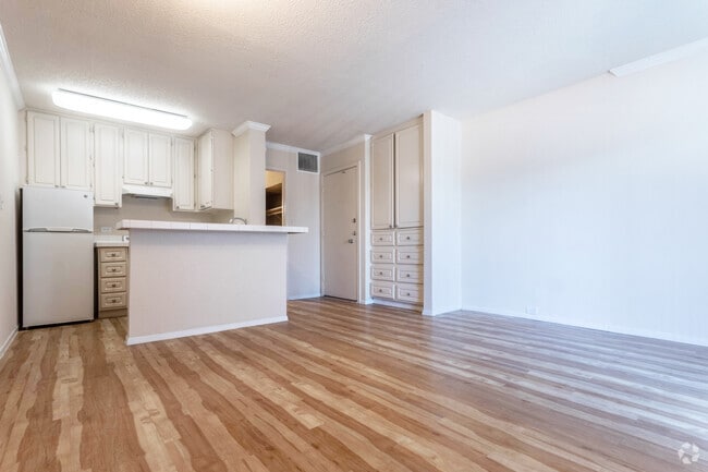 Living Room, Bedroom, and Kitchen