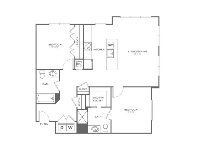 Two Bedroom Two Bath (1099 SF) - Two Bedroom Two Bath (1,099 SF)
