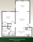 1HAB/1BA con solárium 821 ft²