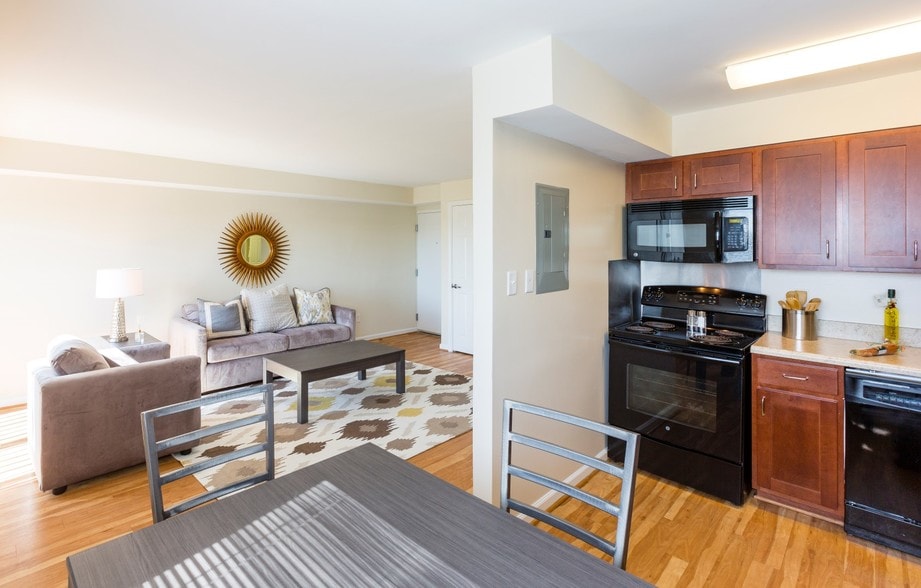 View of Kitchen, Dining, and Living Room