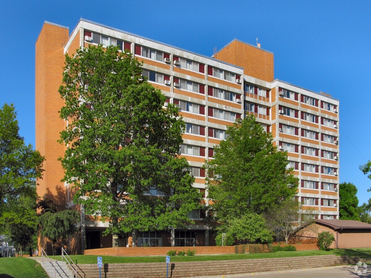 View to the east from West Main Street - Westgate Towers Apartments