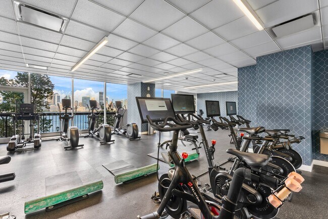 Resident only fitness center features Peloton® bikes