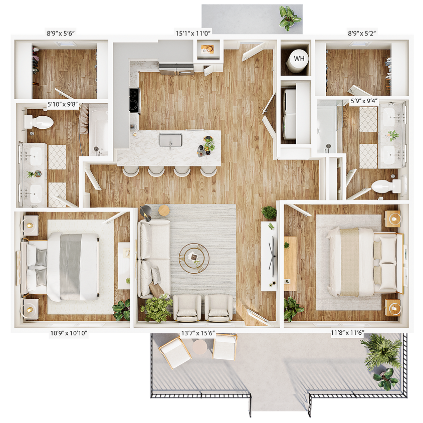 Explore the modern design of this apartment floor plan, perfect for stylish urban living. - Cottage A