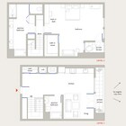 Distribución de casa adosada de 1 dormitorio y 2 baños