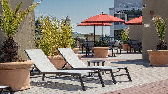 Spacious outdoor rooftop lounge