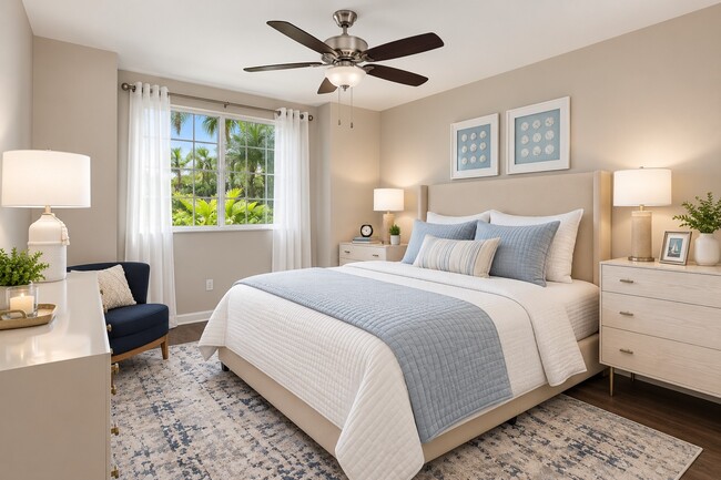 Step into serene living at Manatee Bay, where this beautifully designed bedroom offers comfort and elegance. Natural light and tasteful decor create a perfect retreat. Explore your new home today and embrace a lifestyle of tranquility.