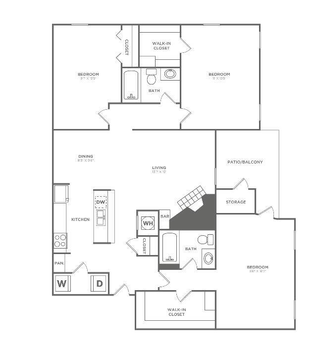 Three Bedroom Two Bath (1,495 SF) - Three Bedroom Two Bath (1,495 SF)