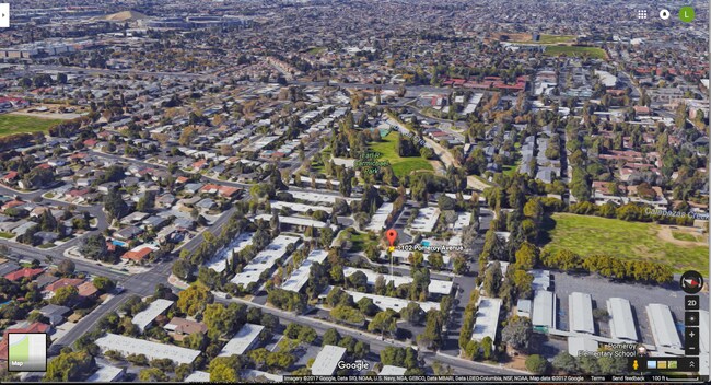 3D Bird's eye view of the property (with new Apple campus at the top left corner) - 1102 Pomeroy Avenue