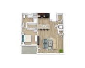 The A1 is an 828 SF, 1 bedroom, 1 bathroom apartment.