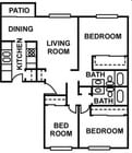 3 habitaciones/2 baños