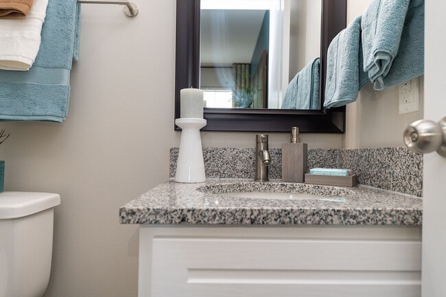 Bright bathroom with granite counters
