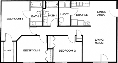 Floor Plan - 3 Bed 2 Bath