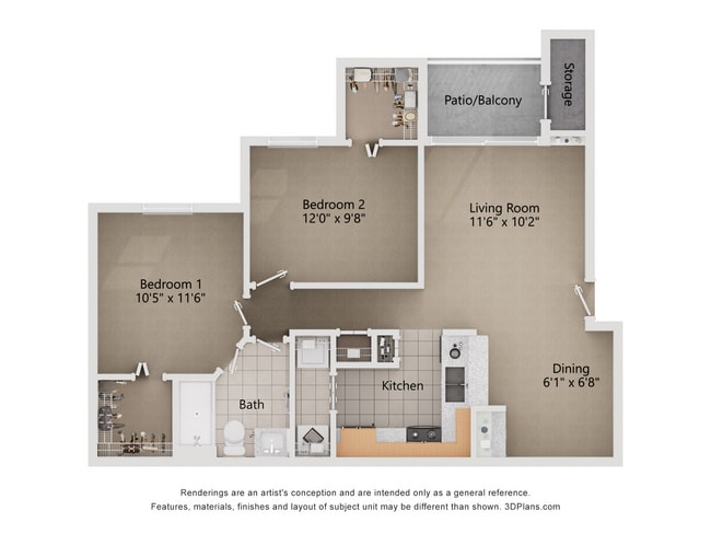 Jennings_2Bed_1Bath_967 sq ft - Legacy at Fort Clarke