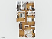 Plano de segundo piso de tres habitaciones, unidireccional