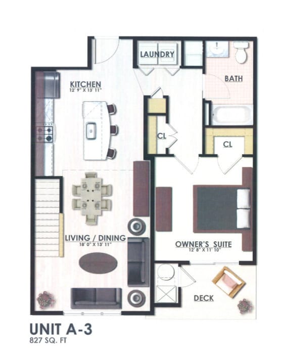 A3 Floorplan- main floor (968 sq ft) - Albertson Village