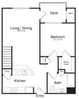 Apartamento de un dormitorio y un baño con buhardilla (1015 pies cuadrados) | Primer piso