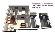 1 BED / 1 BATH with Solarium