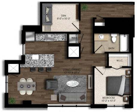 Floor Plan - 1 Bed/2 Bath Den-7E