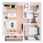1C Overhead Floorplan - 637 sqft