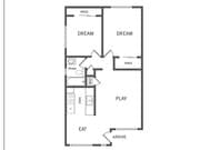 Plano del piso de dos dormitorios y un baño