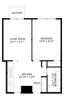 One Bedroom A | 1B/1B Floor Plan