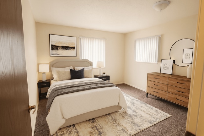 Virtually staged photo to help visualize the space. Apartment is rented unfurnished.