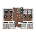 Explore this contemporary apartment layout designed for modern living with two bedrooms and a spacious common area.