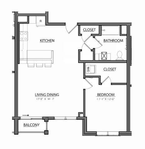 Floor Plan - Block A1N | 1 Bed | 1 Bath