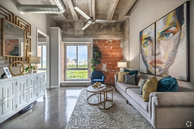 2BR, 2BA - 945SF - Living Room - Hermann Park Lofts