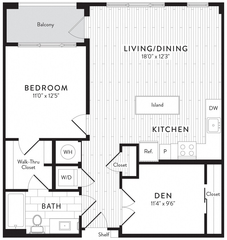 Floor Plan - B2A - 1 Bed_1 Bath Den