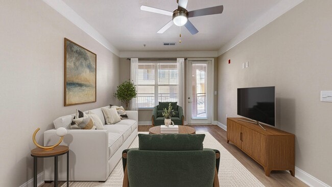 Bright and Airy Living Room with Hardwood Style Flooring