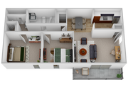 2 Bedroom/1.5 Bathrooms Luxury Floor Plan