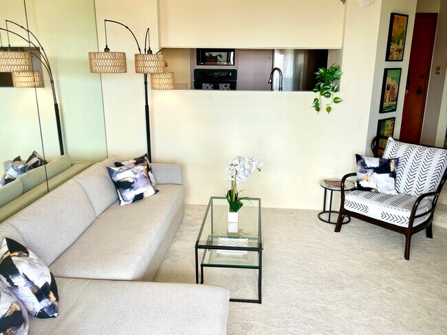 View from living area to kitchen