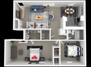 Explore the seamless design of this modern 2-bedroom apartment, perfect for stylish living.