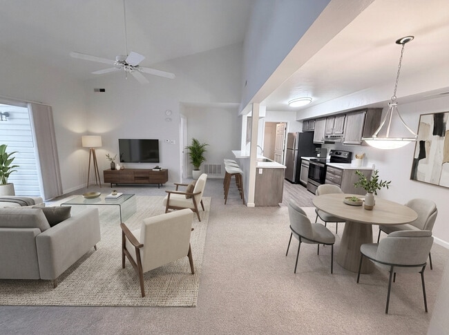 Open floor plan w/ vaulted ceiling