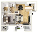 1 Bedroom floor plan Palm Court Apartments