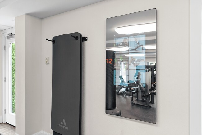 Interactive fitness mirror for guided workouts and training.