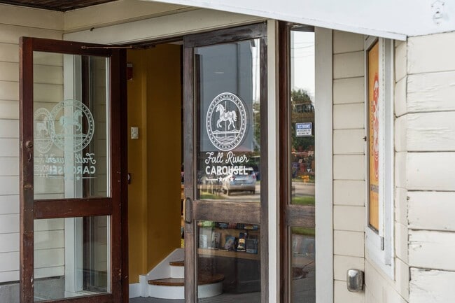 Historic Fall River Carousel entrance—classic 1910 horses, open April–October.