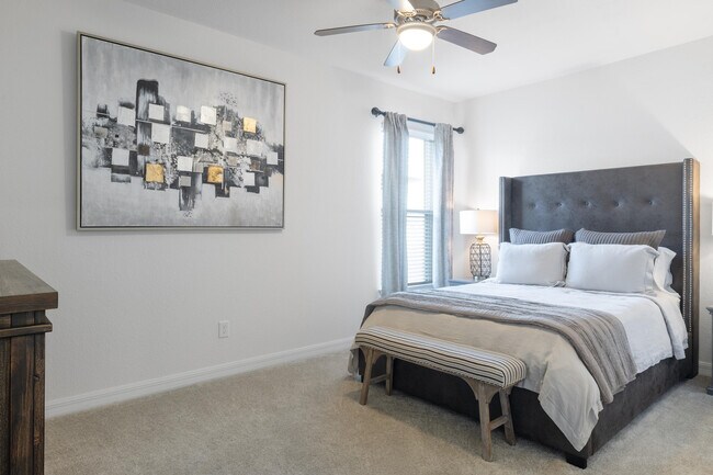 Experience tranquility in this elegantly designed bedroom, where comfort meets style.