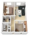 One Bedroom, 645 sqft, Eat-in Kitchen, Walk-in Closet