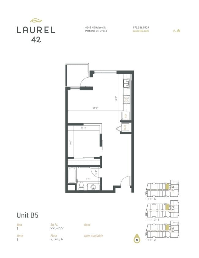 1 bed 1 bath 775 to 777 sq. ft. B5 Laurel42_MarketingFloorPlans_B5.pdf