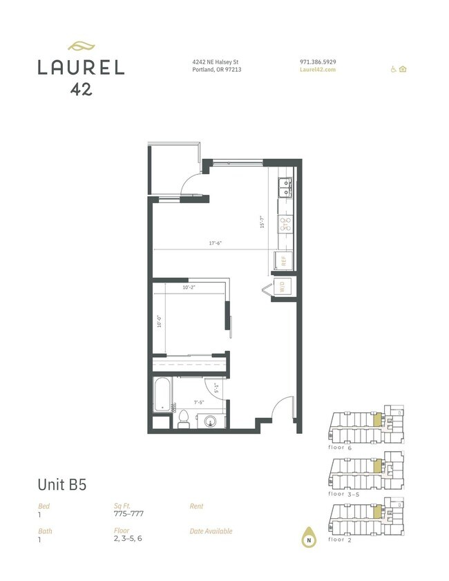 1 bed 1 bath 775 to 777 sq. ft. B5 Laurel42_MarketingFloorPlans_B5.pdf - Laurel 42