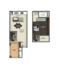 Esta casa de un dormitorio cuenta con amplias áreas de estar y un dormitorio tipo loft privado en el piso superior.