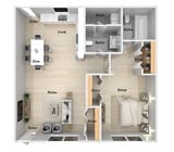1 Bed 1.5 Bath Floorplan
