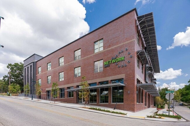 Awnings on the south side of the building are solar panels