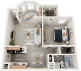 One Bedroom, One Bathroom with Morning Room, 711 sqft.