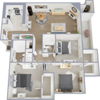 Three bedroom, two bath, 1,300 square foot apartment