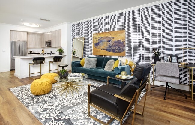 Open living and dining spaces at Reveal Playa Vista in Playa Vista, CA.