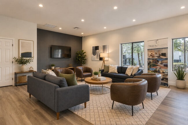 Modern apartment lounge with natural light - Trails at Harris